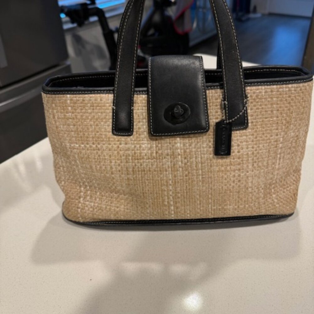 Coach Woven Turnlock Straw Rattan Handbag